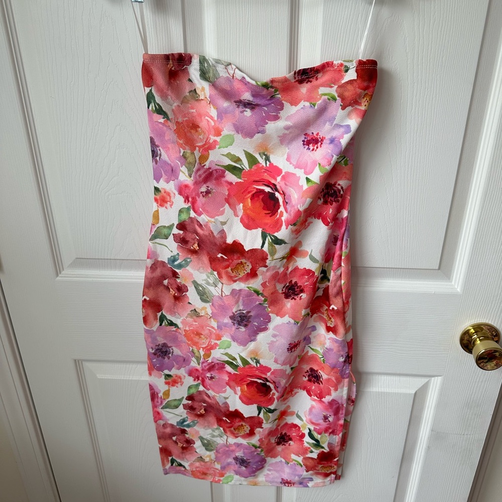 SHEIN Strapless Floral Dress - Red, Pink, Purple